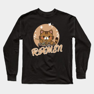 Cute Cat Eating Ramen Long Sleeve T-Shirt